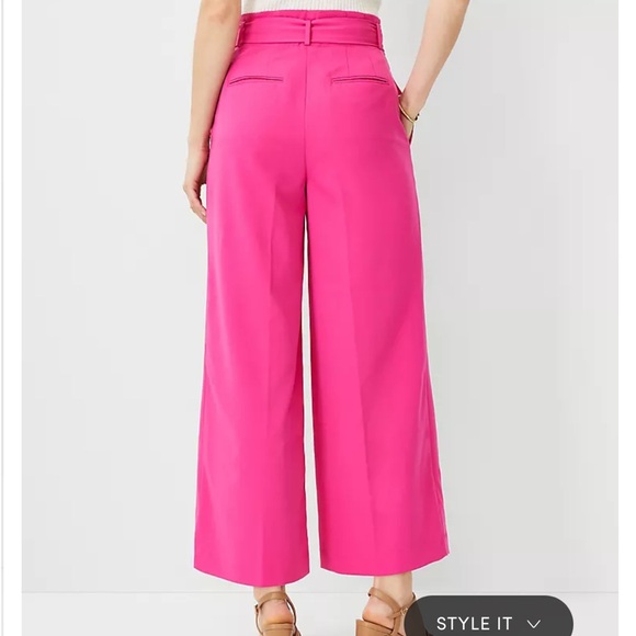 Ann Taylor bright pink wide ankle pant with tie belt women's 8p New with tags - Picture 4 of 5